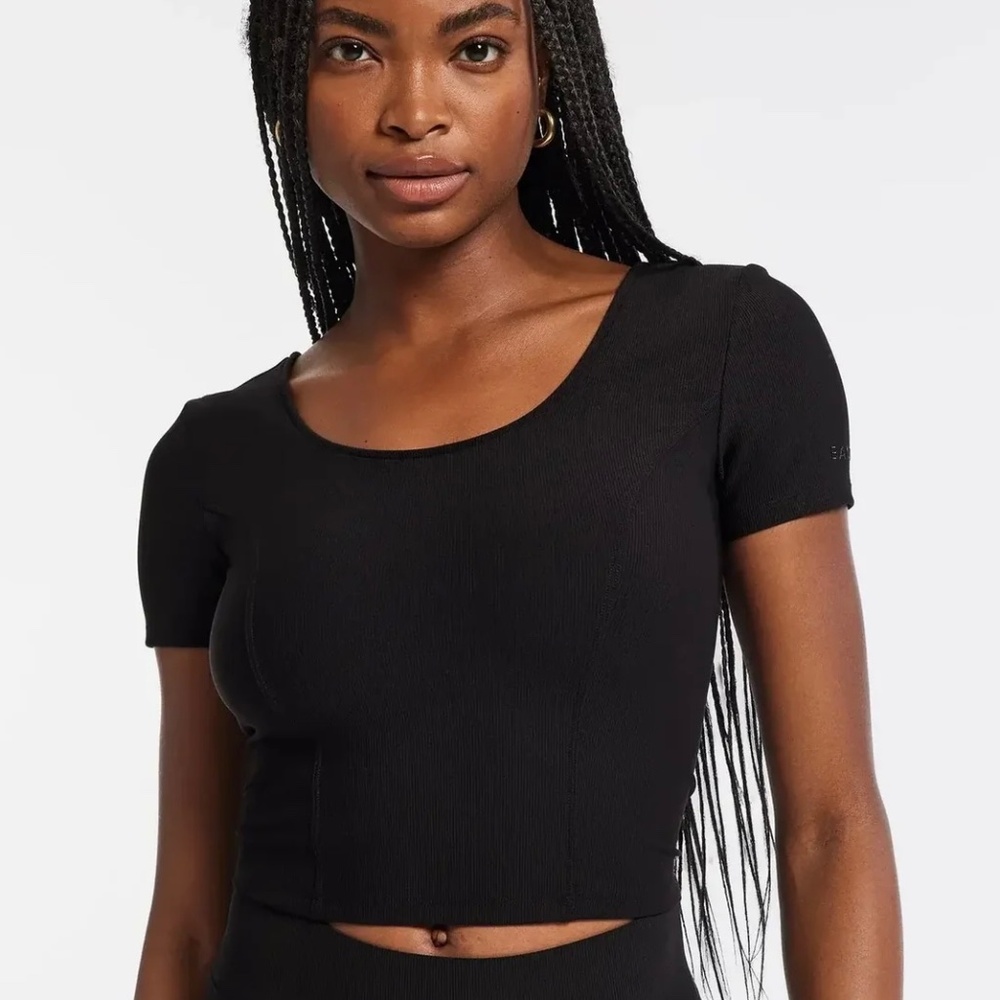 BANDIER Women's Rib Crop Short Sleeve Top in Black Size XS